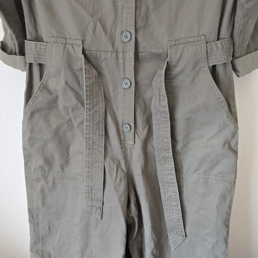 NWT H&M Coverall‎ Utility Jumpsuit Women Sz 6 Cotton Olive Green Barn Chore Work